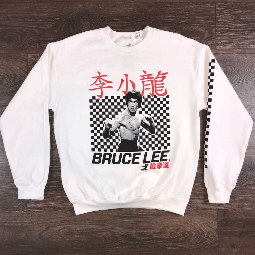 Bruce Lee The Way Of The Dragon Mens White Pullover Crewneck Sweater Size Medium